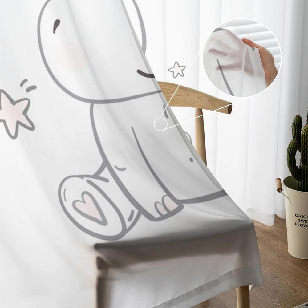 Kawaii Stars Hippo Baby Cute Animal White Netting Sheer Curtains for Living Room Bedroom Decor Window Curtain Sheer Fabric Organza Drapes
