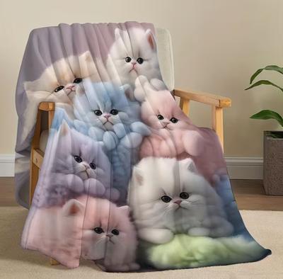 Pc Flannel Cute Kitten Blanket for Lunch Break Office Camping and Home Decoration Blanket