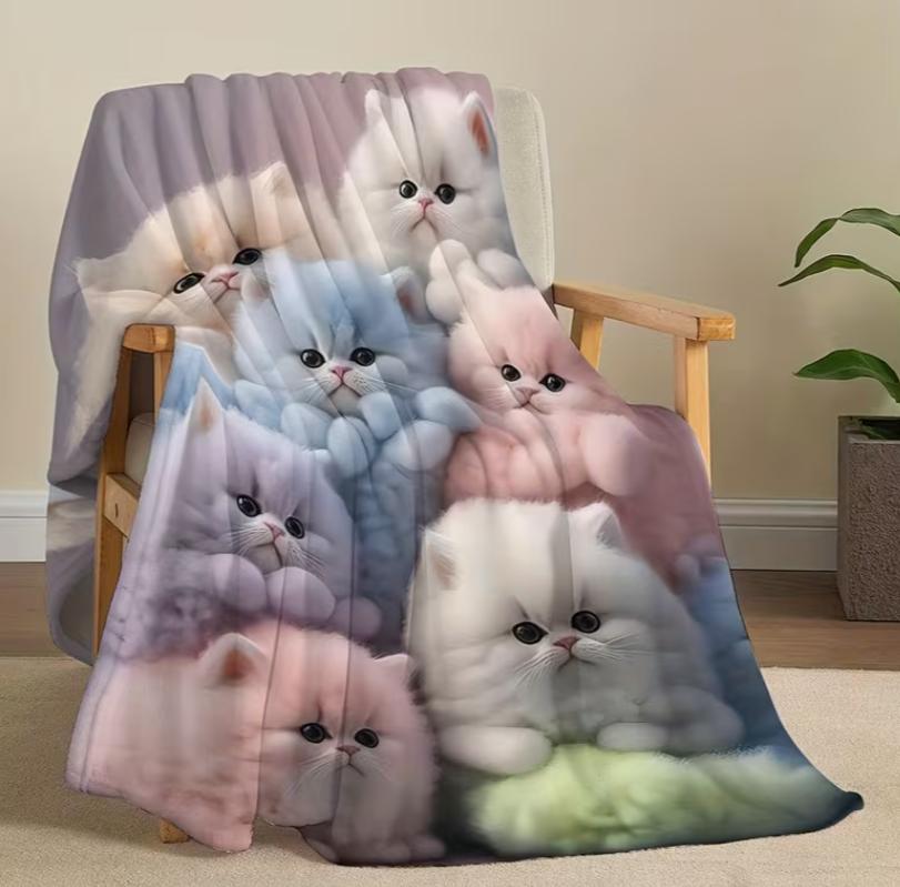 pc Flannel Cute Kitten Blanket for Lunch Break Office Camping and Home Decoration Blanket