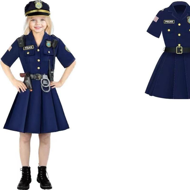 Halloween children's police uniform suit long sleeves, Halloween cosplay professional play male and female police uniform