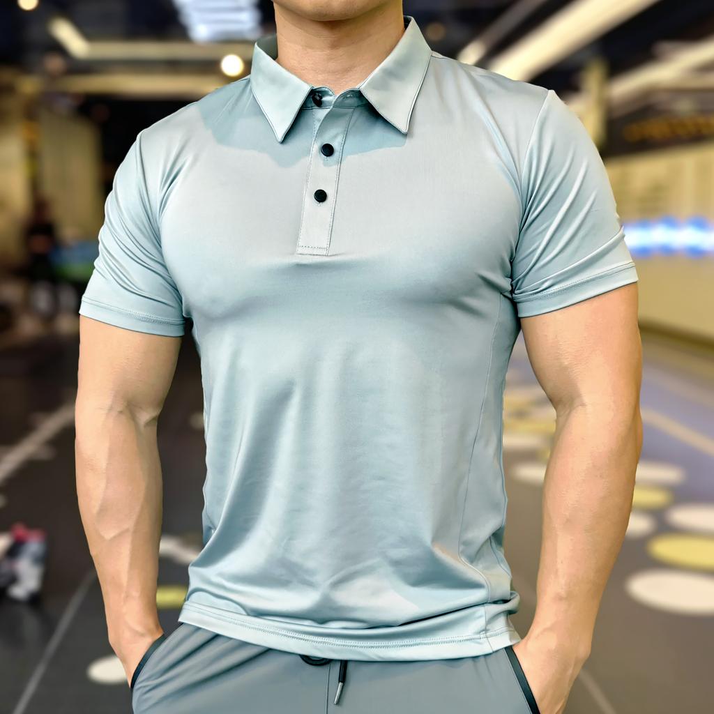 T-shirt da Corsa Sottile a Maniche Corte ad Asciugatura Rapida in Seta di Ghiaccio da Uomo, T-shirt da Fitness Larga con Scollo a Revers, Maglia da Calcio Basket, Abbigliamento Sportivo