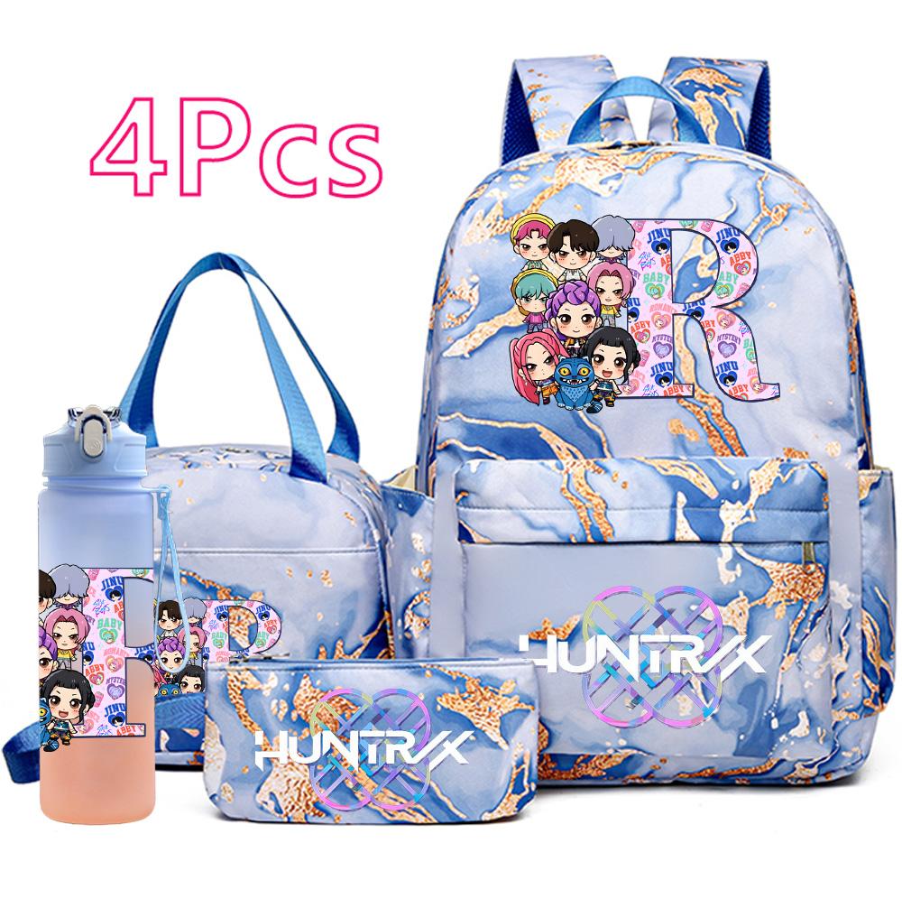 4Pcs/set K-Pop Printed Backpack Handbag Pencil Case 750Ml Water Bottler for Teenager Boy Girl Schoolbag Student Kid Gift Large Capacity Bookbag