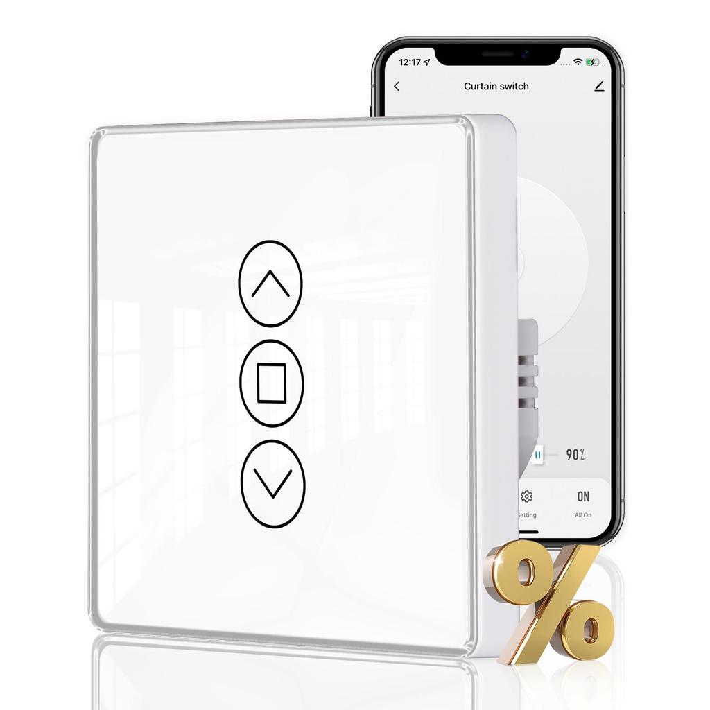WiFi Smart 2.5D Arc Glass Touch Panel Curtain Switch for Roller Blinds Shutters APP Remote Control Work With Alexa Google Home
