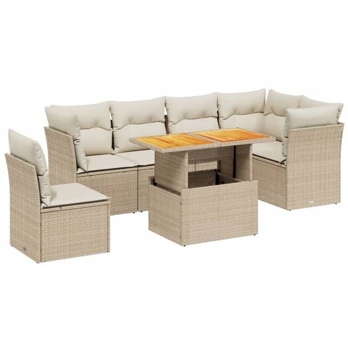 VidaXL Garden Lounge Set with Cushions 7 Pcs, Patio Sofas, Patio Furniture Set, Outdoor Furniture, Beige 3270855