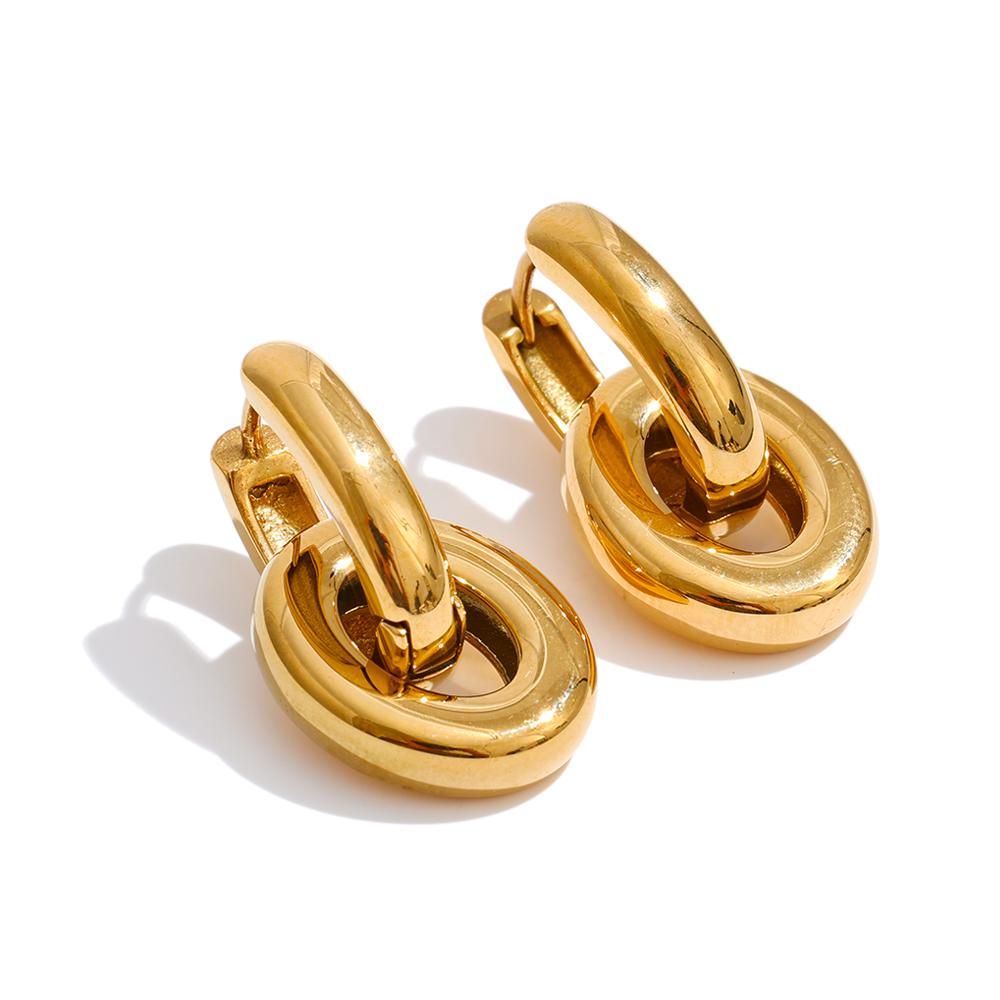 Yhpup Daily Stainless Steel Geometric Hollow Oval Drop Hoop Earrings 18K Golden PVD Plated Versatile Wear Jewelry Basic Classic