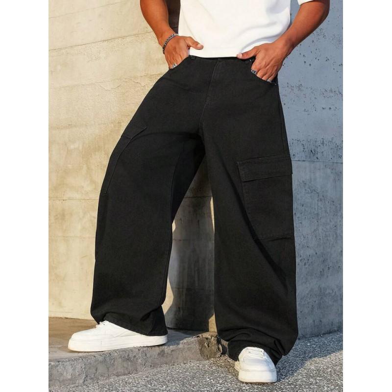 Mens Vintage Distressed Baggy Cargo Jeans