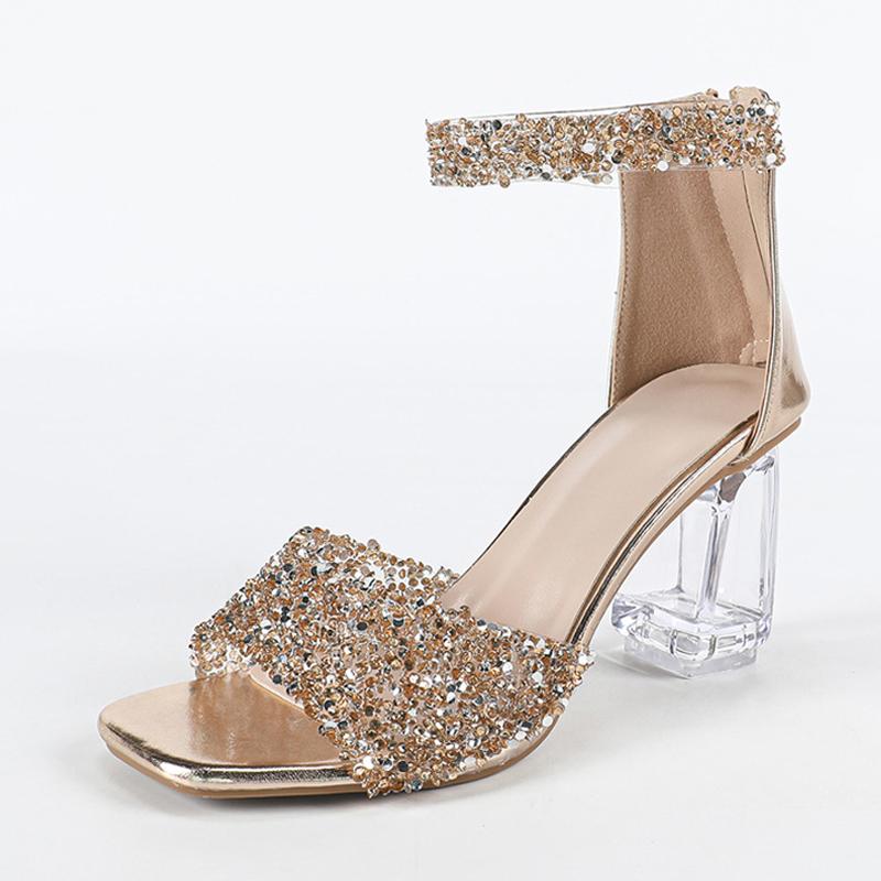 

Мода Liyke Мода Золотые Блестки ПВХ Молния на Щиколотке Ремешок Сандалии Женские Свадебные Выпускные Туфли Прозрачные Ажурные Каблуки Sandalias Mujer 35 золотой