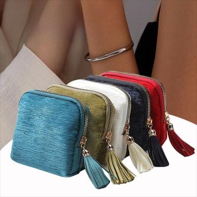 Flannel Travel Jewelry Case Mini Tassel Zipper Jewelry Organizer Portable with Compartments Jewelry Storage Pouch