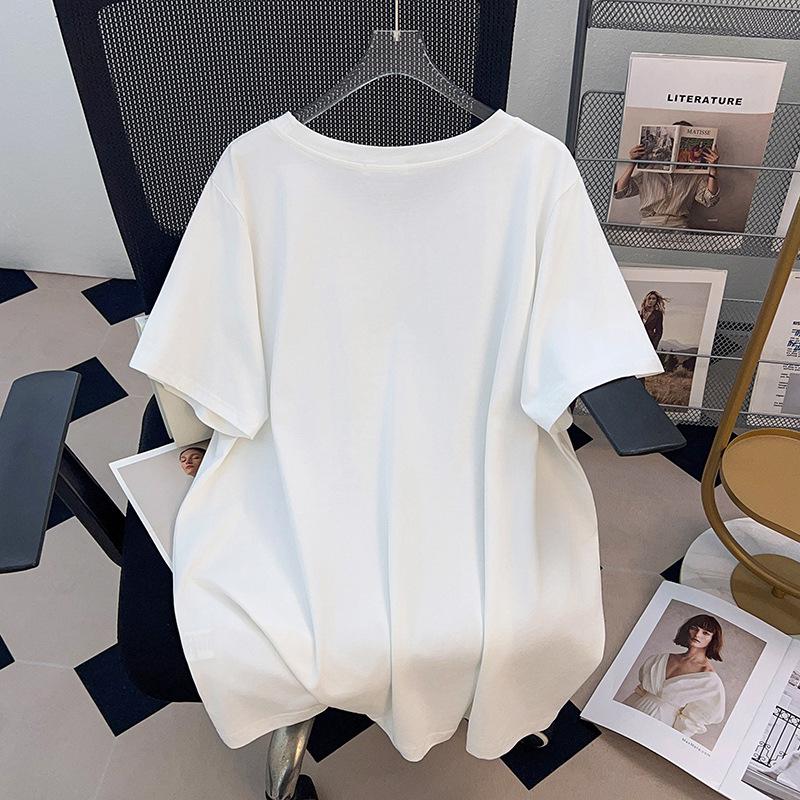 Women's Plus Size Loose Fit Round Neck Mid-Length Short-Sleeve T-Shirt (200/300/350 jin)