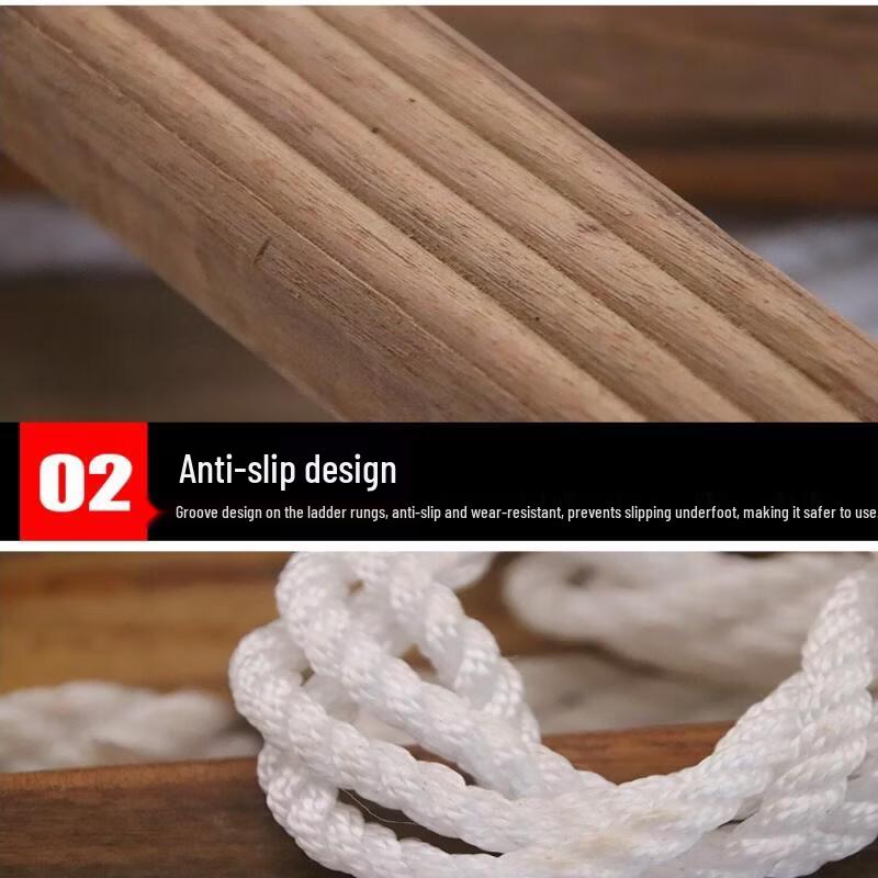 12M Solid Wood Rope Ladder with Double Hooks