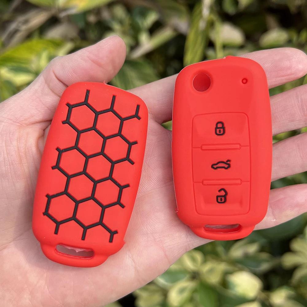 

3 Buttons Silicone Car Key Cover Case Shell For VW Volkseagen Beetle/Caddy/Eos/Golf/Jetta/Polo/Scirocco/Tiguan/Touran/UP Key красный