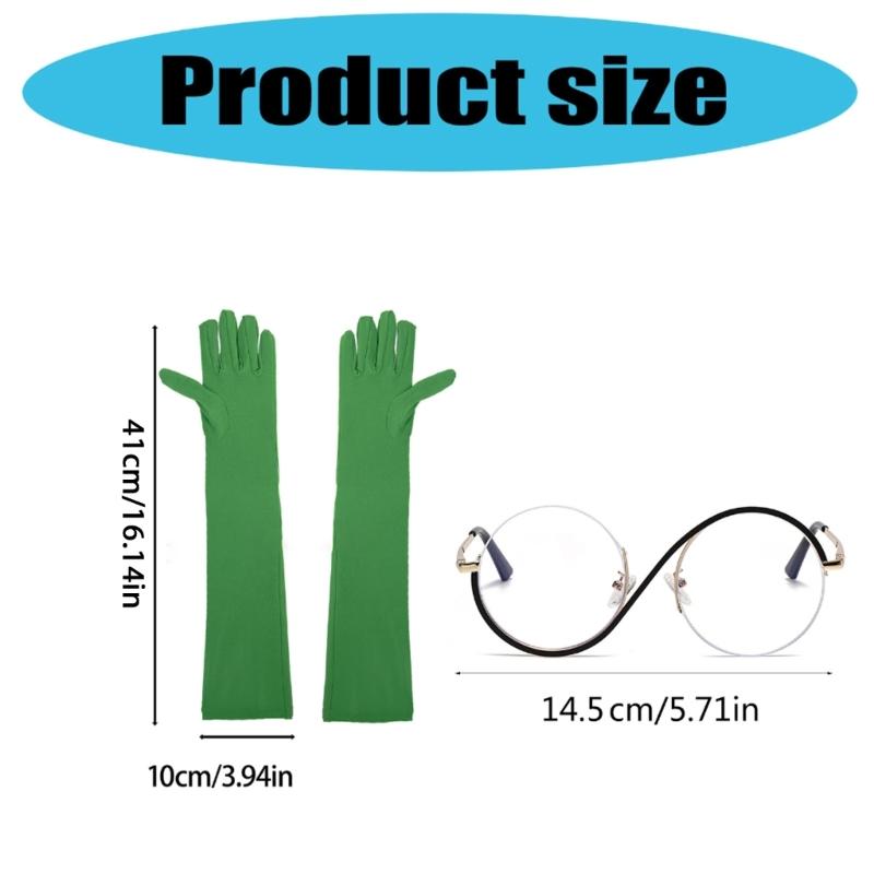 Halloween Witch Costume Accessories Elphaba Glasses Green Gloves Set Movie Elphaba Cosplay Costumes for Adults Gift