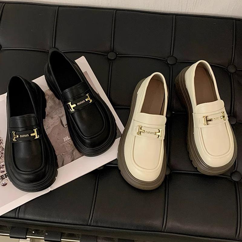 Platform-soled loafers women's new popular women's shoes, small leather shoes, versatile shoes, black single shoes
