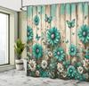 Temu Wooden Door Shower Curtain with Butterflies & Flowers Design, Polyester Digital Print, Bathroom Curtain