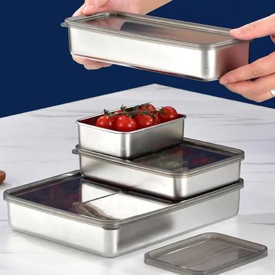 Stainless Steel Food Storage Serving Trays Rectangle Sausage Noodles Fruit Dish with Cover Home Kitchen Organizer Food Container