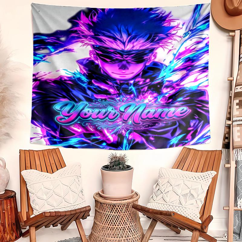 Personalized Name Gojo Satoru Tapestry, Wall Hanging Tapestry, Pattern Tapestry for Dorm Bedroom Living Room Wall Art Photography Backdrop