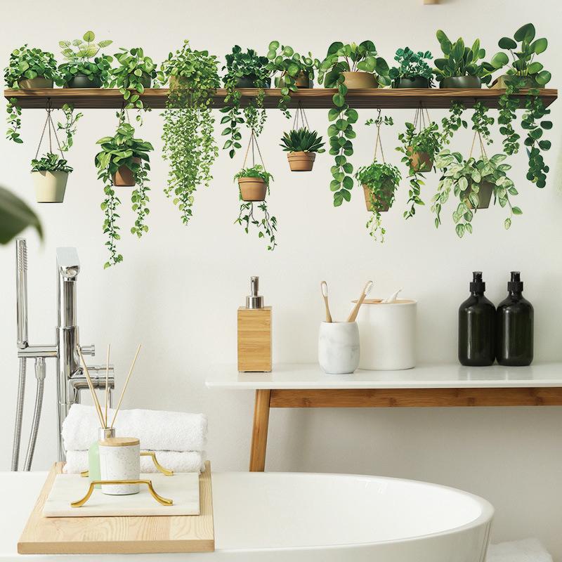 Hanging Green Potted Plants Wall Decal Realistic Look Removable Design For Bedroom Living Room Office Home Decor
