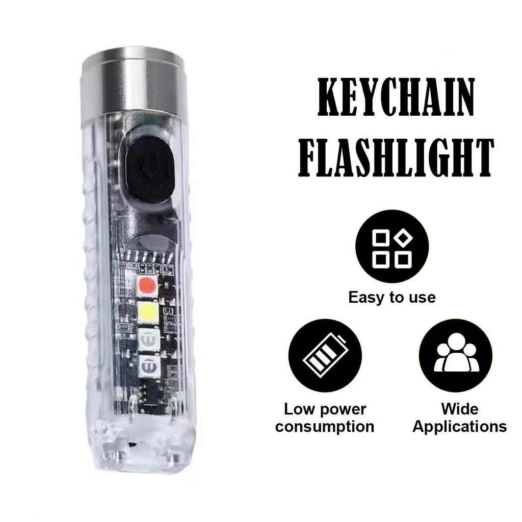 2PCS Mini Flashlight USB-C Rechargeable LED Multi-function Waterproof Keychain Flashlight Portable Waterproof Magnetic Warning Camping Torch Light