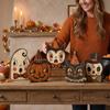 Farmhouse Style Halloween Wooden Tabletop Sign Vintage Bat Black Cat Figurines  Holiday Party