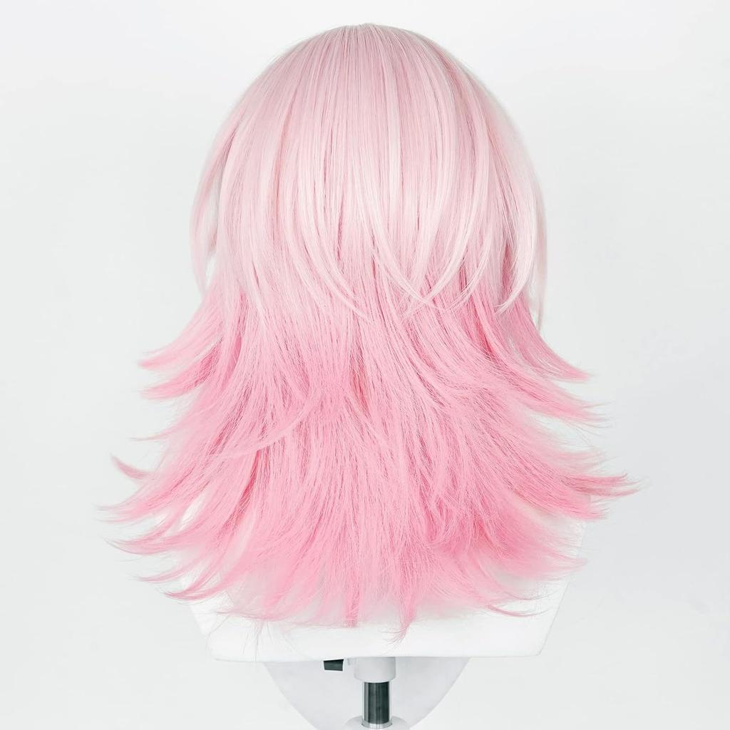 European American Anime Wig Collapse Star Dome Railway March 7th Light Pink Dimple Bangs Back Up Hairstyle