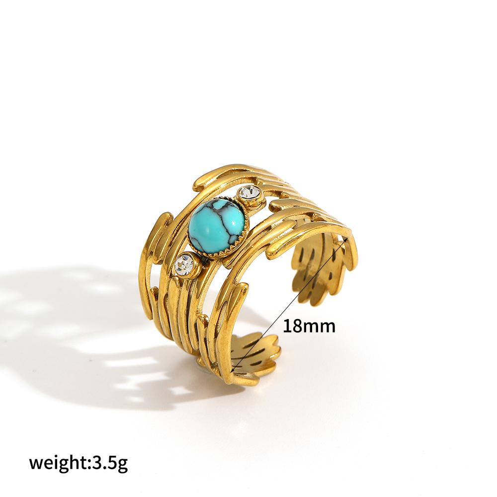 Vintage Natural Stone Geometric Gold Plated Stainless Steel Ring Trendy Fashion Jewelry Accessories Dainty Gifts