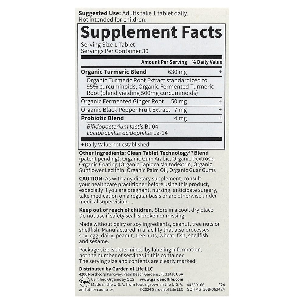 Garden of Life mykind Organics Maximum Strength Turmeric Joint & Mobility, 30 Vegan Tablets