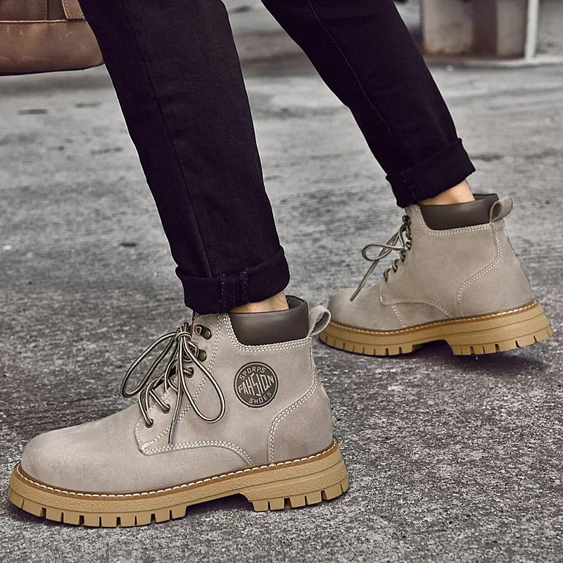 Fashion New Mens Ankle Boots High Top Sneakers Men Shoes Fashion Leather Formal Business Footwear Leisure Walk Men's Motorcycle Boots