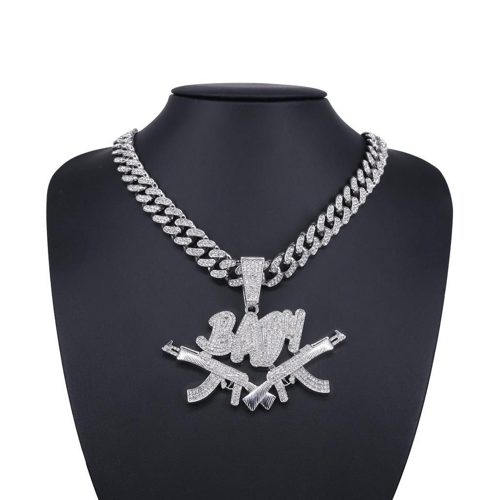 Alloy Necklace, Male and Female Double Gun BABY Pendant, Hip Hop Personality Fashion Rap Street Trend Diamond Pendant