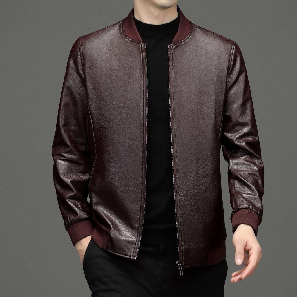 Men's Spring and Autumn Genuine Leather Jackets, Middle-aged Men's Casual Stand-up Collar Sheepskin Jackets, Dad Clothes