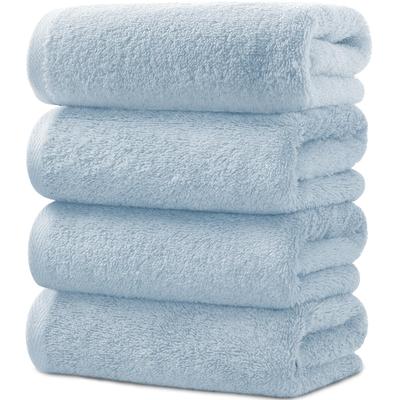 AYO Bath Towel Set of Sky Hotel Highly Low Gift 4, Blue, Specification, Fluffy, 100% Cotton, Absorbent, Durable, Plain, Shedding,