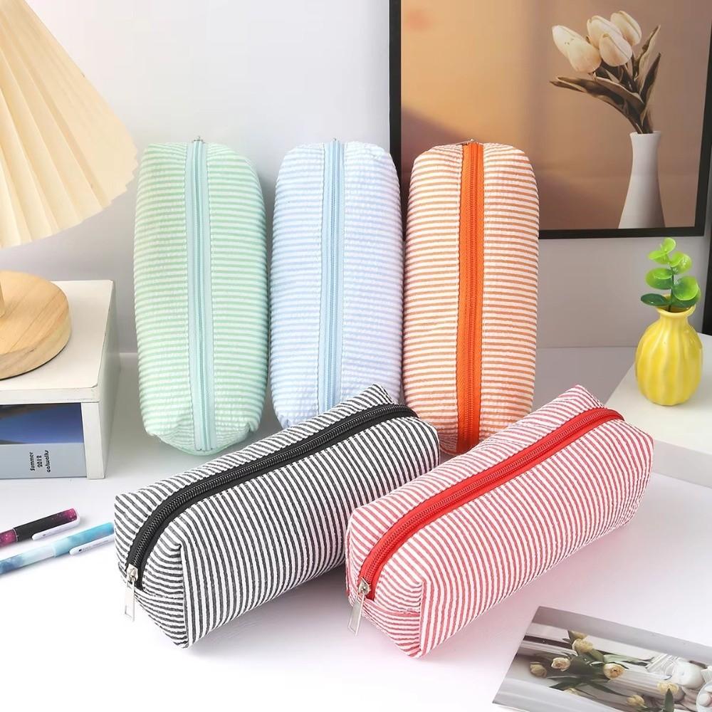Stripe Pattern Pen Pouch Large Capacity Makeup Pouch New Pen Bag School Supplies
