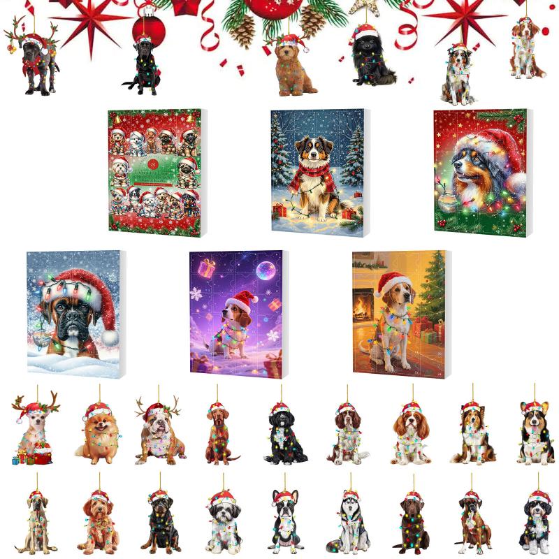 2D Acrylic Puppy Pendant Christmas Ornaments Advent Calendar 24-Day Countdown Calendar Dog Charm For Christmas Tree Decoration