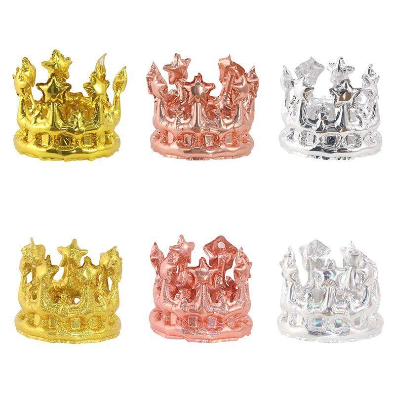 Inflatable Gold Crown Aluminum Foil Balloon Adult Happy Birthday Hat King Toy Party Cap Decoration Baby Shower Festival Supplies