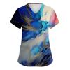 Textured Print V Neck Short Sleeve Medical Scrub Top with Double Pockets and Side Slit Hem for Healthcare Professionals