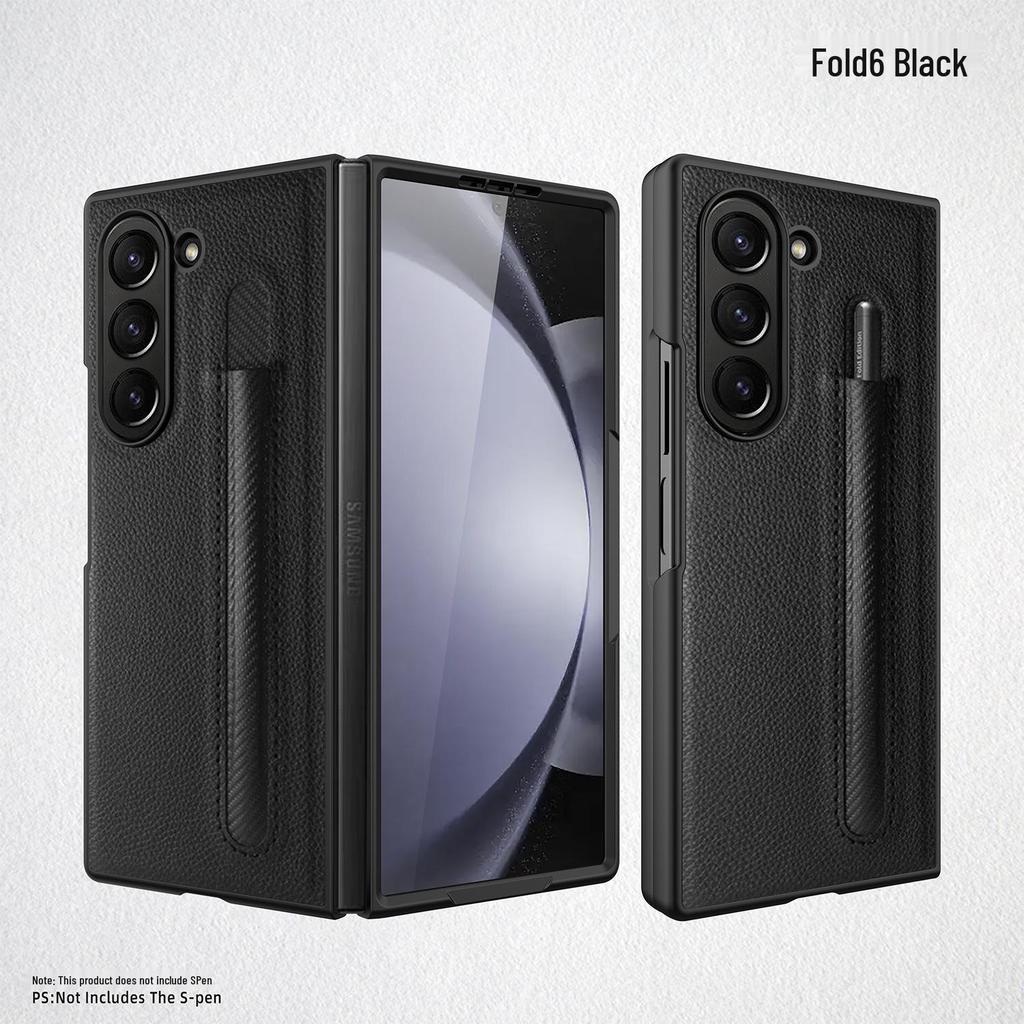 Samsung Z Fold6/Fold5 Lychee Pattern Leather Phone Case with Pen Holder