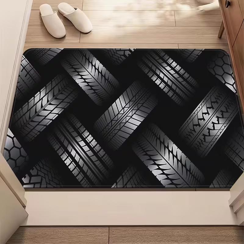 

Ins Style Floor Mat Carpet Flame and Tire Print Pattern Living Room Bedroom Entrance Front Door Bathroom Home Decoration 50X80cm