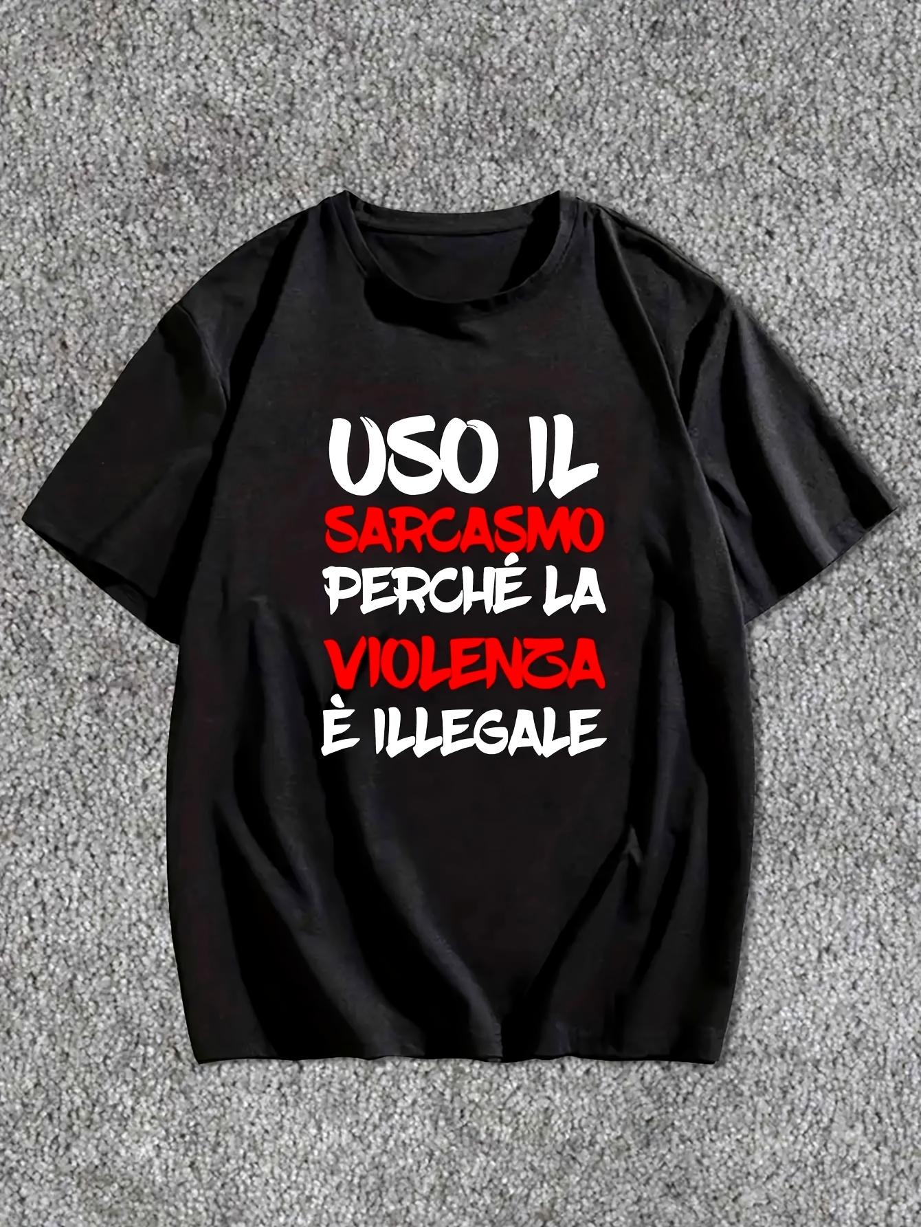 T-Shirt y2k Sarcastic Italian Humor T Black/White L