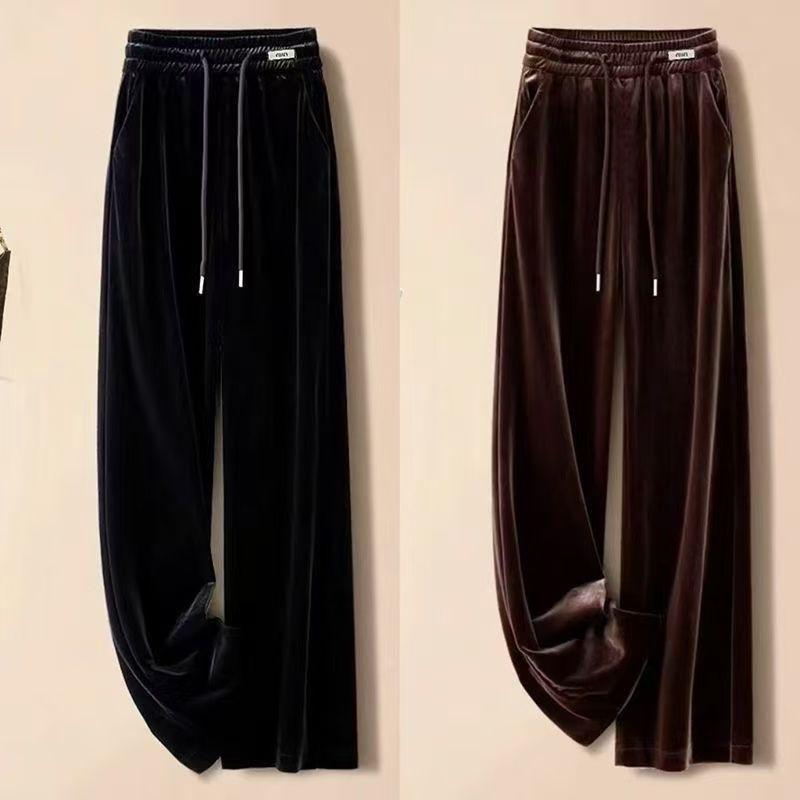 Fleece-Lined Gold Velvet High-Waisted Straight-Leg Pants (2025 Winter Edition)