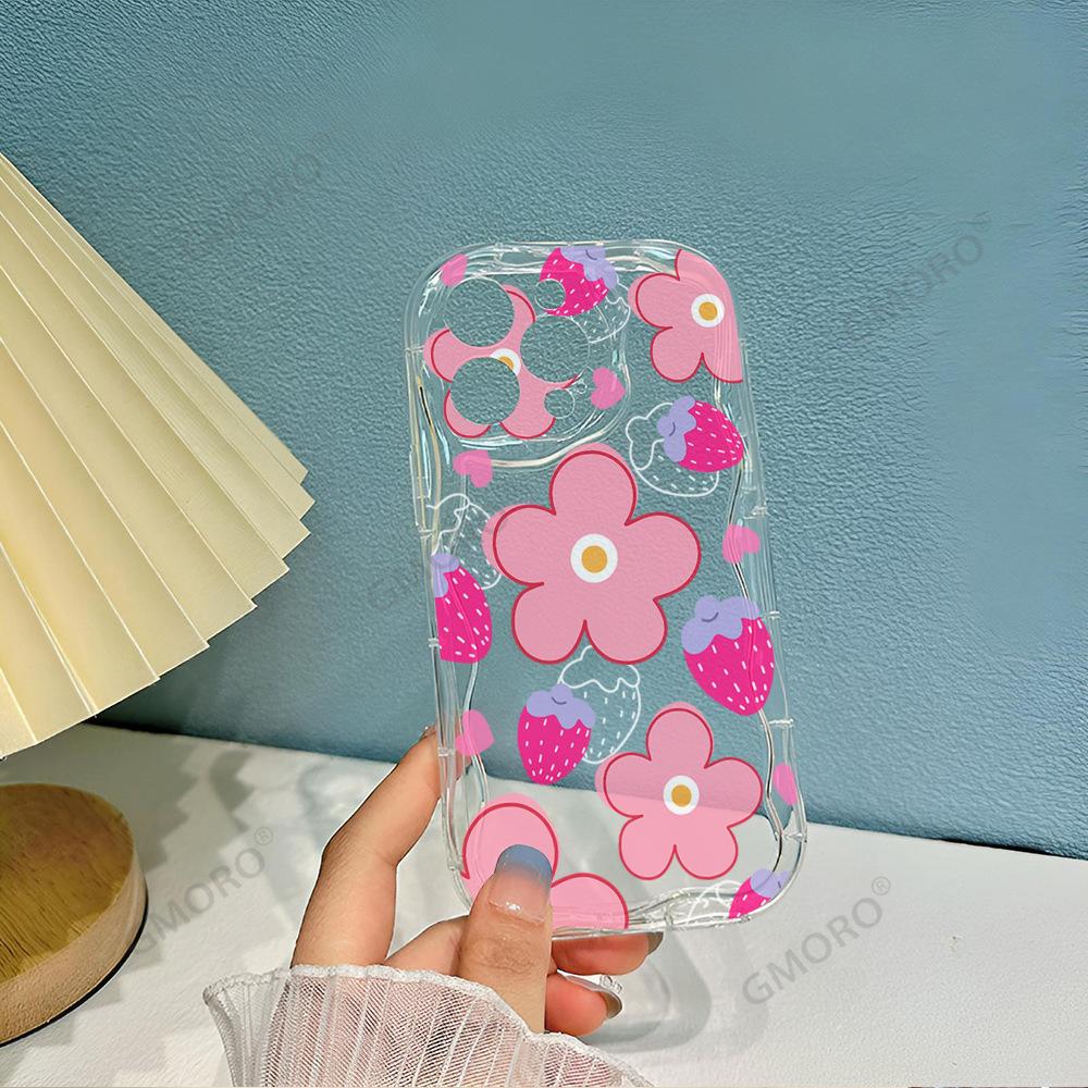 Pink Strawberry Flower Applies To Apple 17promax Mobile Phone Case Iphone15 Airbag 14P Anti-drop Protective Case