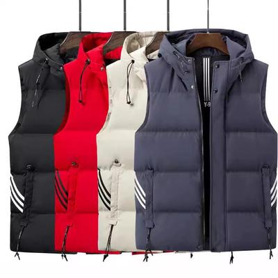 Chaleco con capucha ajustado para hombre - Tendencia Primavera/Otoño Estilo Coreano Cálido Chaleco de Algodón con Relleno