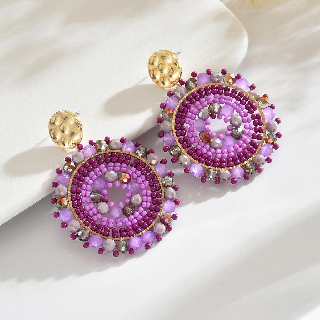 Bohemian Bunte Runde Kristallperlen Ohrhänger für Damen Handgefertigte Geometrische Ohrringe Sommer Party Schmuck Geschenk