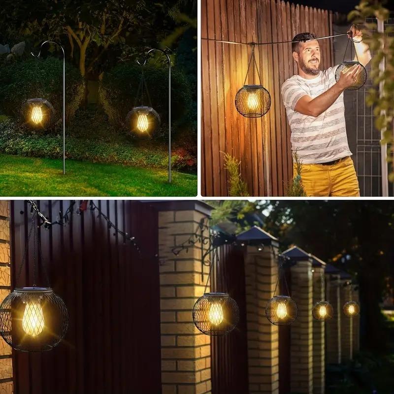 2pcs Outdoor Solar Lantern, Upgraded Version Hanging Solar Lamp Outdoor Garden Metal Chandelier Decorative Lighting