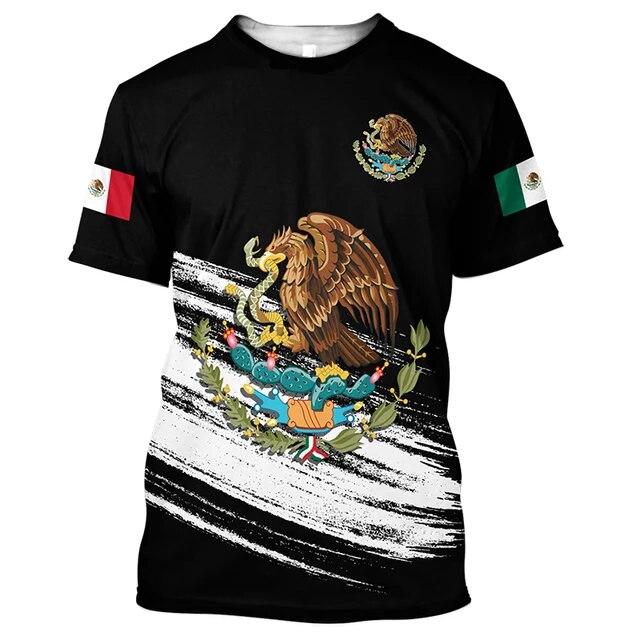 Mexico Eagle Mønster T-skjorte for menn Mote 3D-utskrift T-skjorter Hip Hop Harajuku Kortermet Oversized T-skjorte Uformelle topper med o-hals