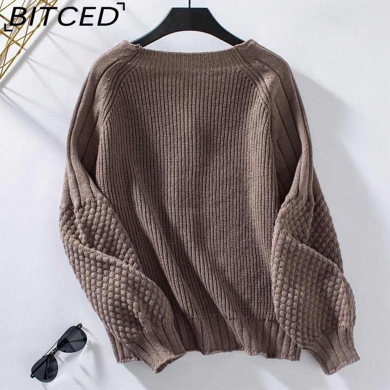 BITCED Autumn/Winter Women's Solid-Colour Button-Front Knitted Cardigan Coat Casual Oversized Bell-Sleeve Sweater