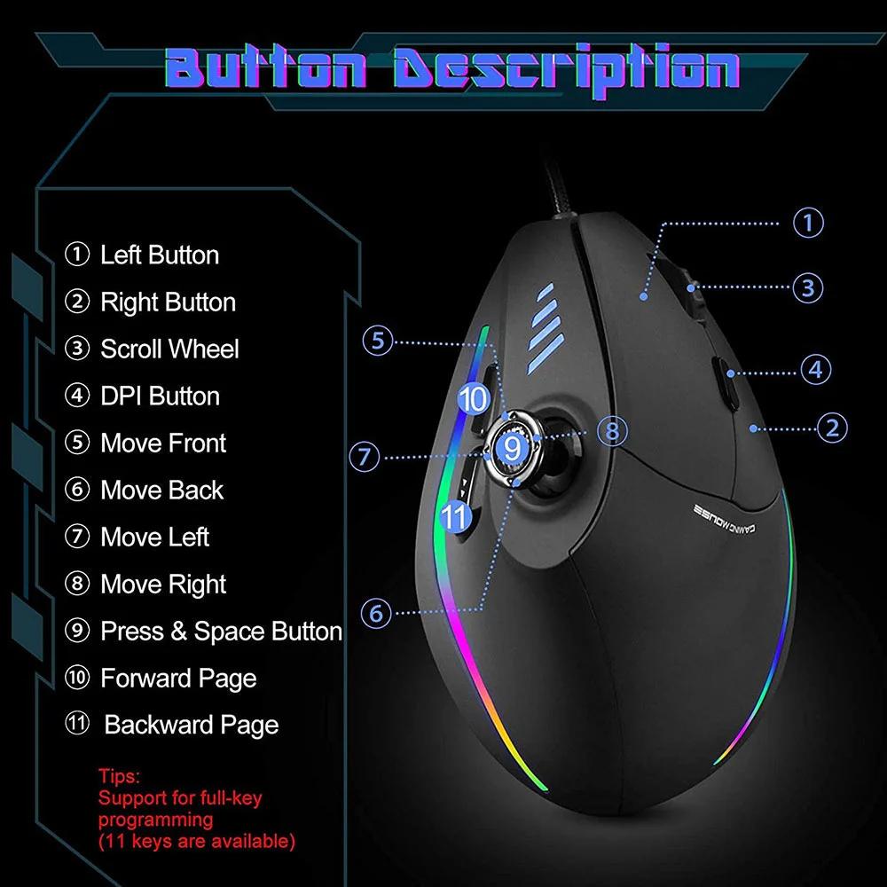 Kabelgebundene RGB-Gaming-Maus mit programmierbaren Tasten, ergonomische Mäuse für Gamer-Computer, vertikale LED-Maus