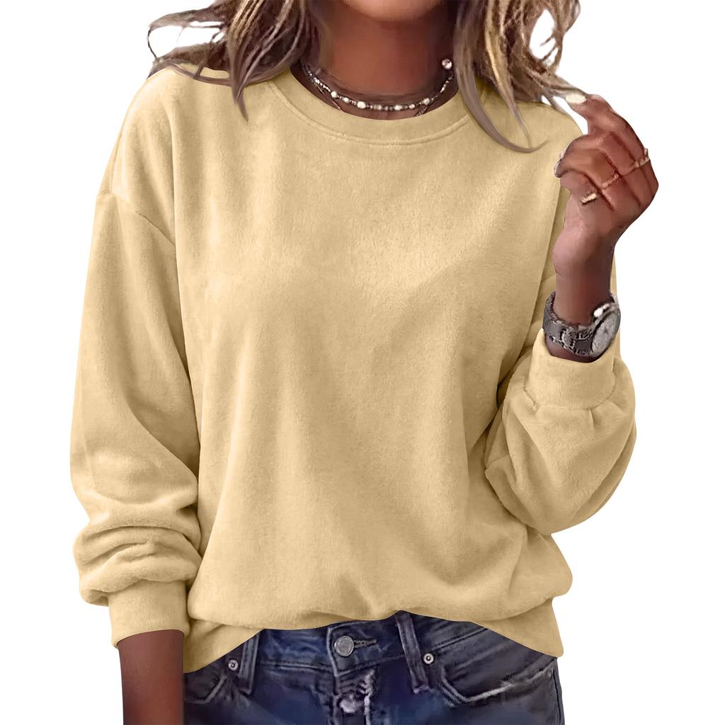 Women's Fashion Long Sleeve Round Neck Sweatshirt, Color Casual Pullover Top