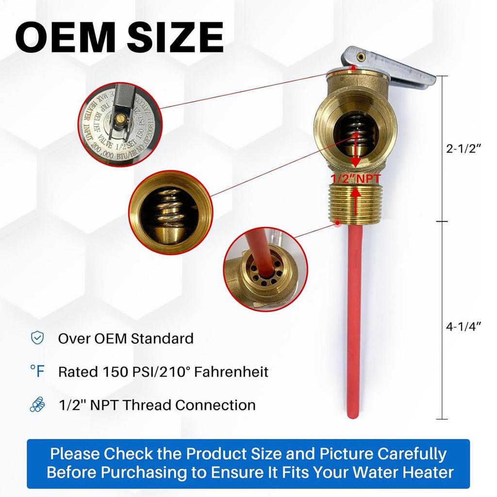 DN15/20 RV Ohřívač vody Pojistný ventil teploty a tlaku s prodlouženým 210F 150 PSI Pojistný ventil pro nádrž horké vody Bezpečnostní příslušenství