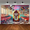 1 Piece Retro 1950s Music-themed Polyester Background Fabric Suitable for Family Gatherings Weddings and Birthdays