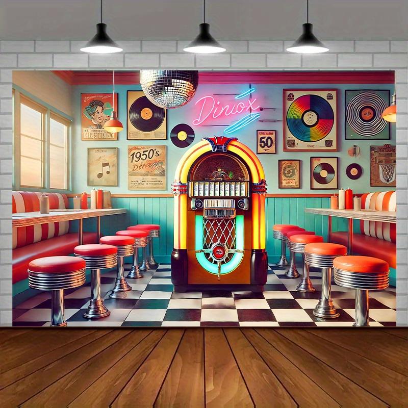 1 Piece Retro 1950s Music-themed Polyester Background Fabric Suitable for Family Gatherings Weddings and Birthdays
