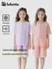 Lulu Niu Girls' Pure Cotton Summer Pajamas Set - Short-Sleeve Thin Style for Children